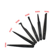 6-Piece Set Black Plastic Anti-Static Tweezers - Ideal for Electronics, Crafts & DIY Repair